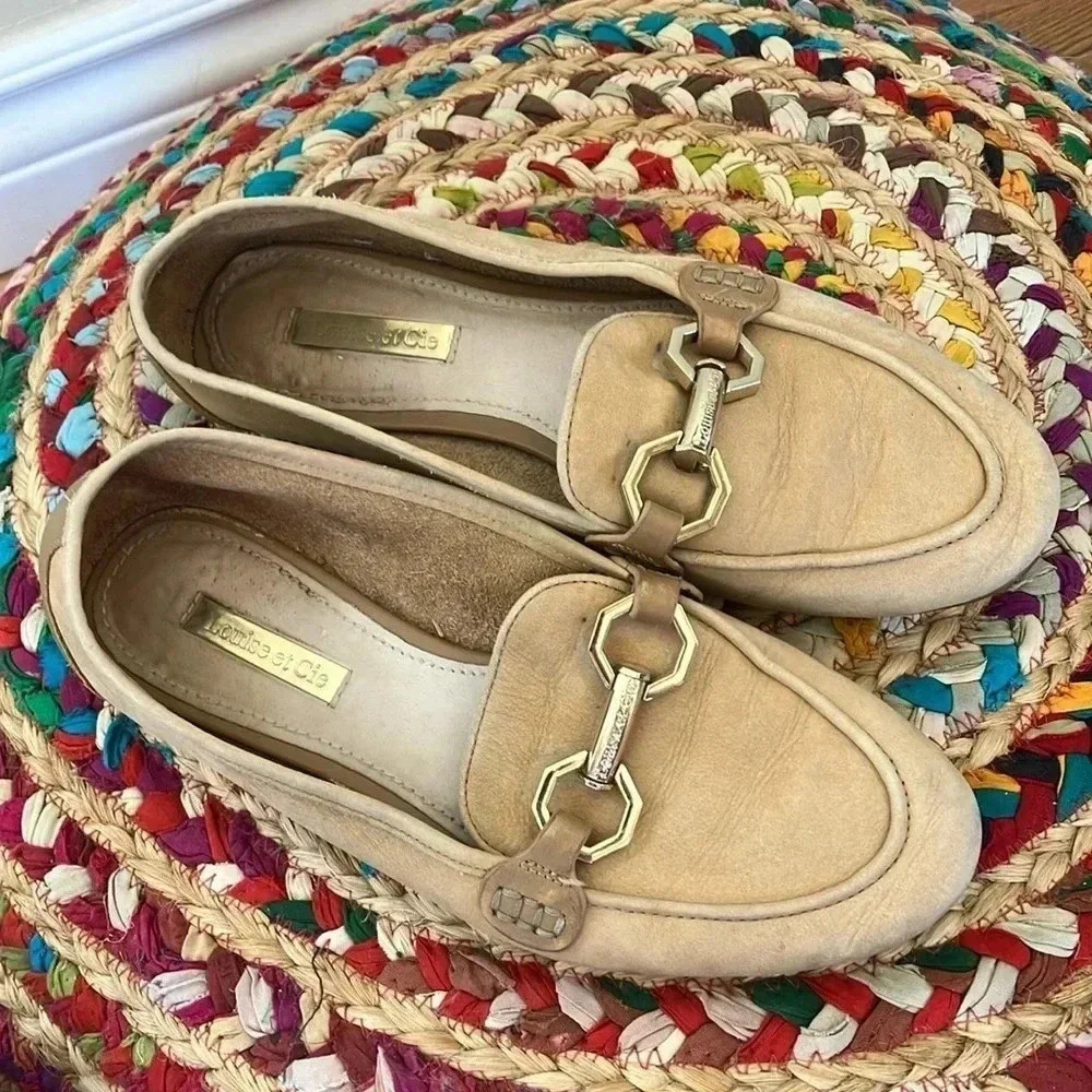 Louise et Cie Faunia beige gold horsebit loafers